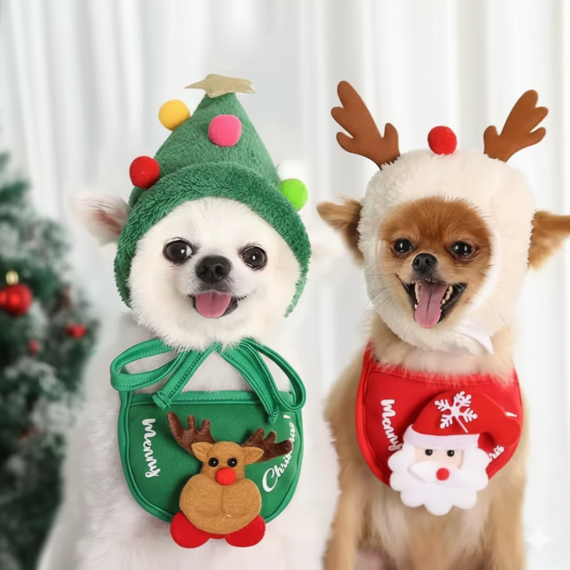 Bandana + Gorro de Natal Para Cachorro: Conjunto Festivo Premium